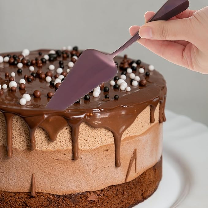 Generic Serrated Edge Stainless Steel Cake Server, Mirror Finish Baking Shovel, Ergonomic Cake Cutter Spatula, Dessert Pastry Slicer, Easy Wash Pie Shovel (Purple)