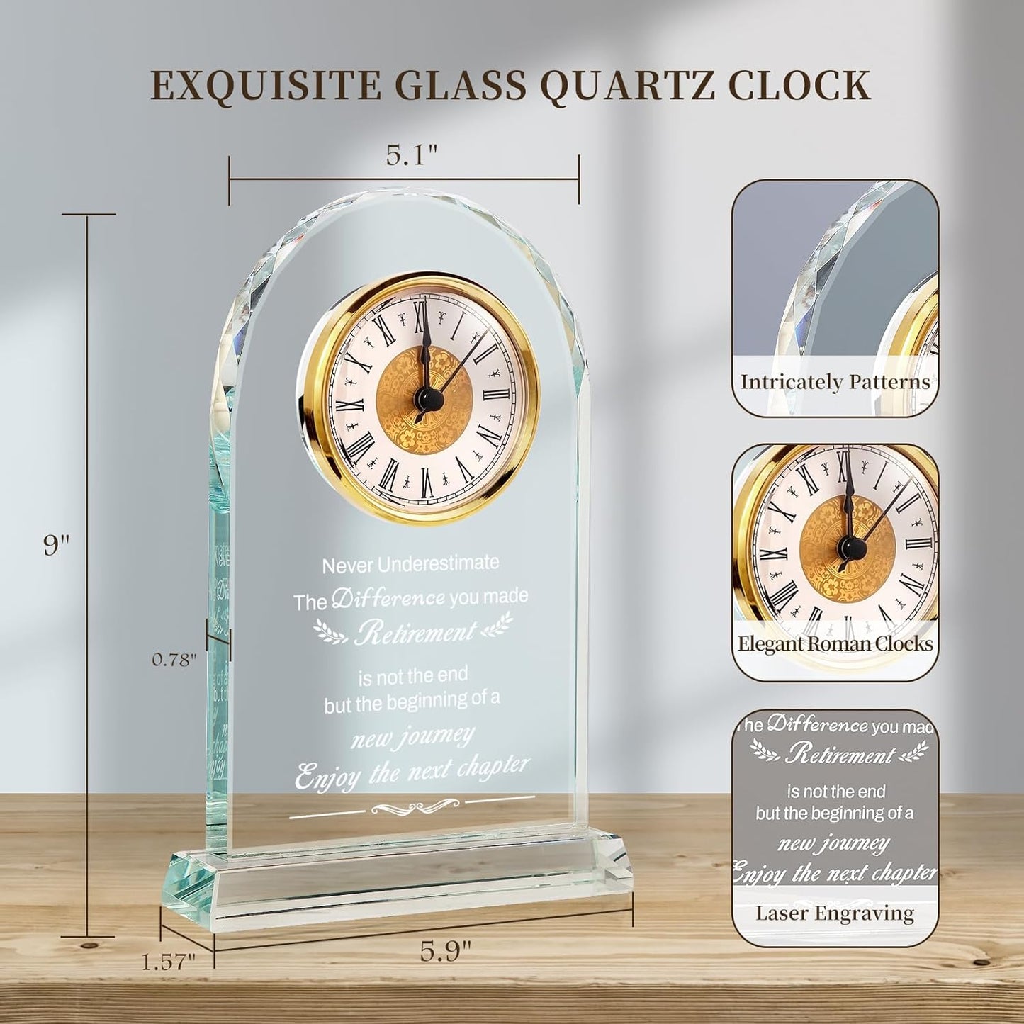 Retirement Gifts for Men/Woman - Premium Glass Retirement Clock, 2025 Happy Retirement Engraved Inspirational Gift for Retired Friends, Coworker, Boss, Leader, Employee Farewell Present (ETNC)