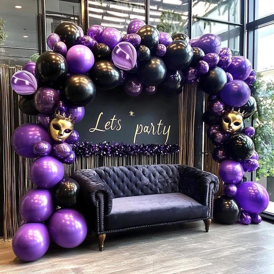 Black Purple Balloon Garland Double Stuffed Latex Dark Purple Black Balloons Arch Kit for Birthday Wednesday Graduation Gothic Vampire Prom Decorations
