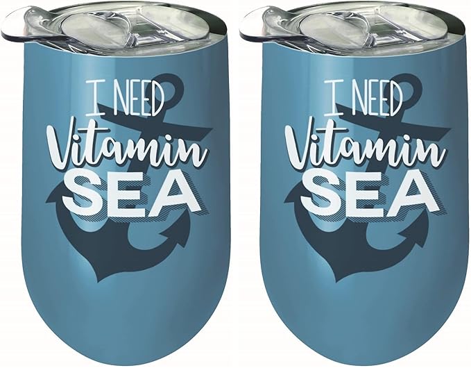 Spoontiques 16938 I Need Vitamin Sea Stainless Wine Tumbler, Blue (Pack of 2)