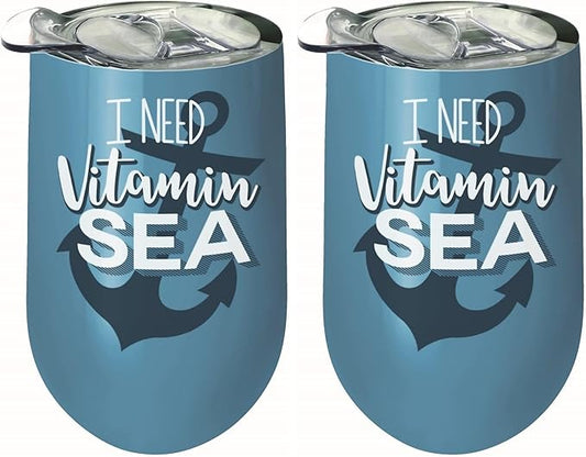 Spoontiques 16938 I Need Vitamin Sea Stainless Wine Tumbler, Blue (Pack of 2)