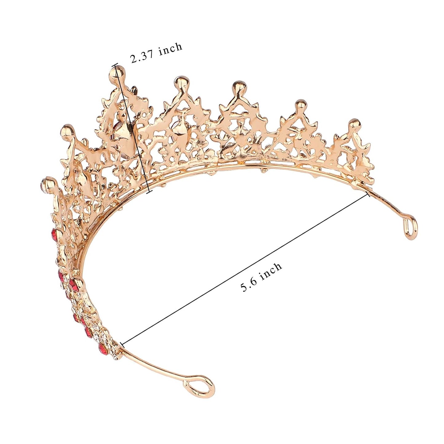 CAVETEE Gold Baroque Queen Crown for Women - Luxurious Red Rhinestones - Wedding, Prom, Christmas, Thanksgiving - 1 Count (Pack of 1) - Size: 15cm/5.9" Length, 5.8cm/2.3" Height