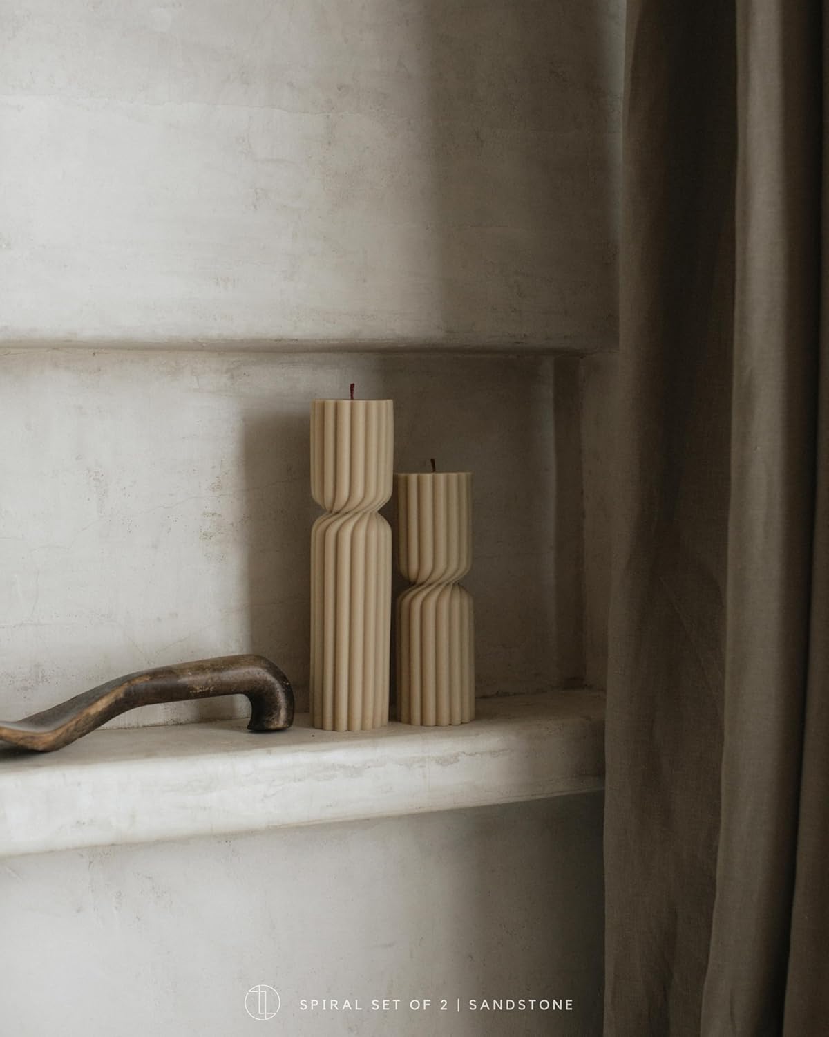 LAWA Spiral Spire Candle - Large Beautiful Handmade Pillar Scented Soy Wax Elegant Bubble Aesthetic Candle Housewarming Gift Home Room Shelf Decor Idea White (Set of 2, Sandstone)