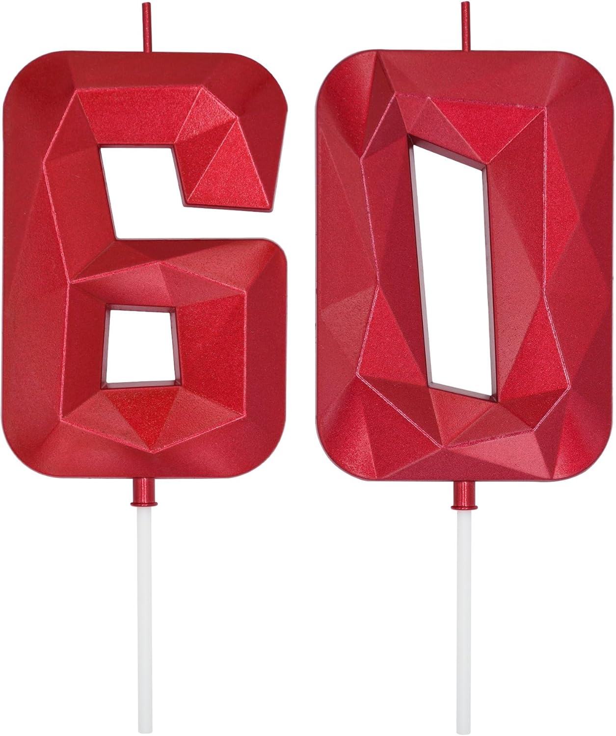 DERVENTA Large Birthday Candle Number 3D Red 3.7 inch Party Celebration Anniversary Decoration Cake Topper 1 Piece (Number 60 Red)