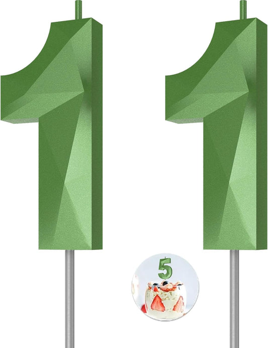 Number Birthday Candles(11 Candle Green) 3D Diamond Shape Number Happy Birthday Cake Candles for Birthday Party Wedding Decoration Reunions Theme Party