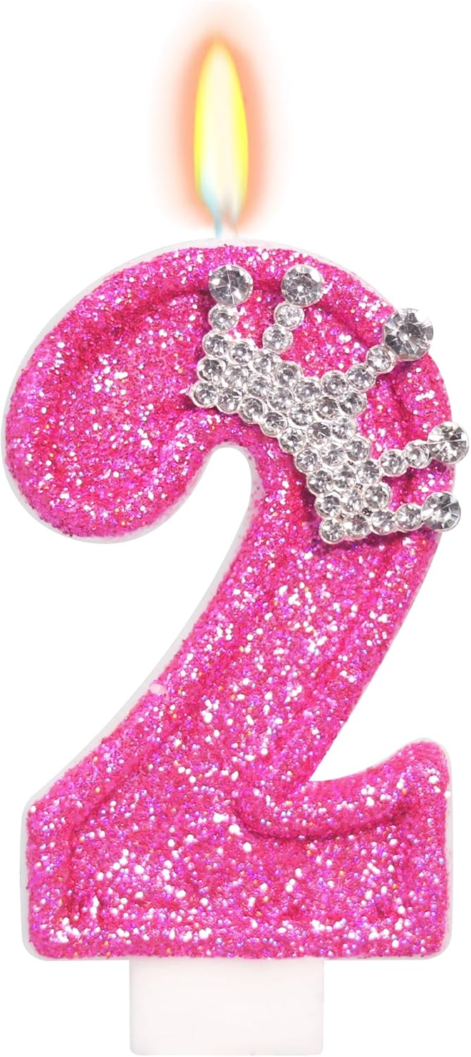 Birthday Candle for Cake, Crown Rose Number Cake Candles, 2.76 inch Number Happy Birthday Candle, Cake Topper Decoration for Birthday Party (Number 2)
