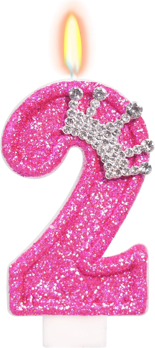 Birthday Candle for Cake, Crown Rose Number Cake Candles, 2.76 inch Number Happy Birthday Candle, Cake Topper Decoration for Birthday Party (Number 2)