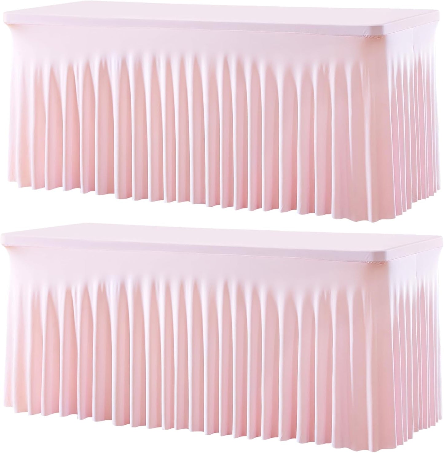Besutolife 2 Pack Pink Spandex Tablecloth for 8ft Rectangle Tables Fitted Table Cloth Stretch Table Covers Skirt 8ft Rectangular Tablecloths for Banquet Parties Wedding Decorations
