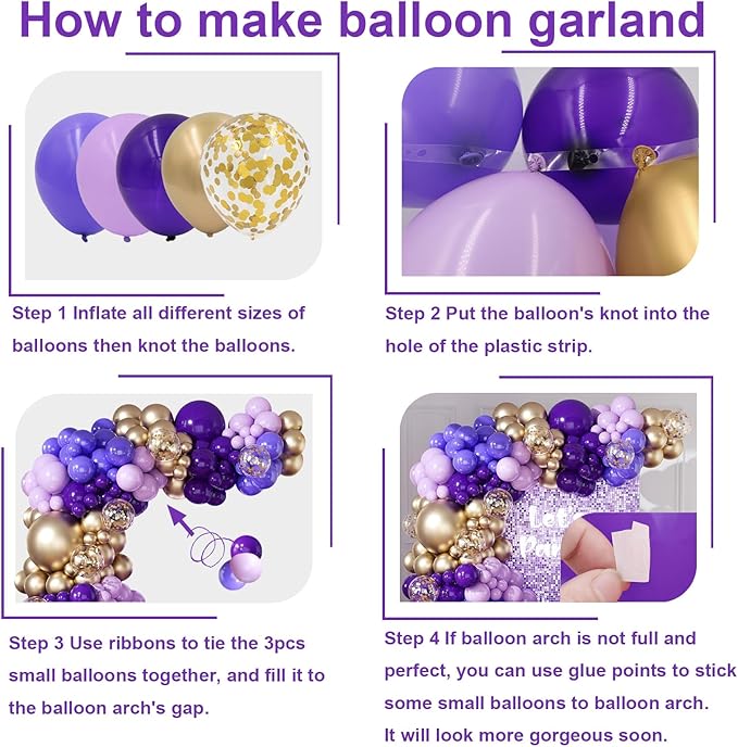 Purple and Gold Balloon Garland Arch Kit for 164pcs Different Sizes Balloons 5 10 12 18inch with Gold Confetti Balloons for Baby Shower Wedding Engagements Anniversary Birthday Party Decorations