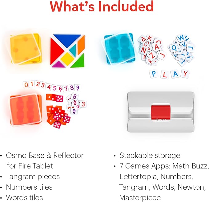 Osmo-Genius Starter Kit for Fire Tablet + Family Game Night-7 Educational Learning Games for Spelling,Math & more-Ages 6-10-STEM Toy Gifts- 6 7 8 9 10(Osmo Fire Tablet Base Included-Amazon Exclusive)