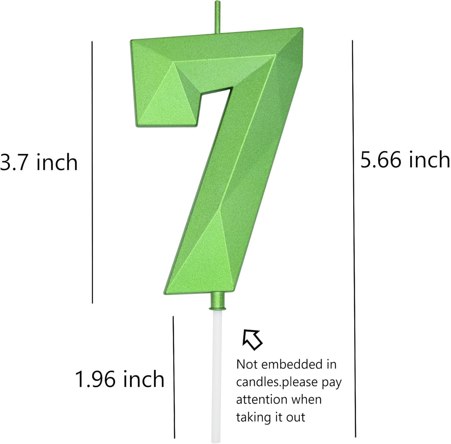 DERVENTA Large Birthday Candle Number 3D Green 3.7 inch Party Celebration Anniversary Decoration Cake Topper 1 Piece (Number 7 Green)