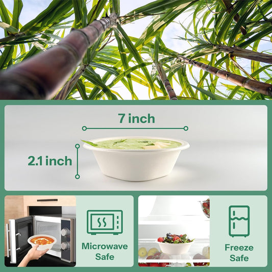 Homestockplus Disposable Bowls 24 Oz [50 Pack] - Compostable Bowls, Heavy Duty Paper Bowls Microwave Safe BPA-Free Eco Dinnerware for Kids Meals & Food Trucks (White)