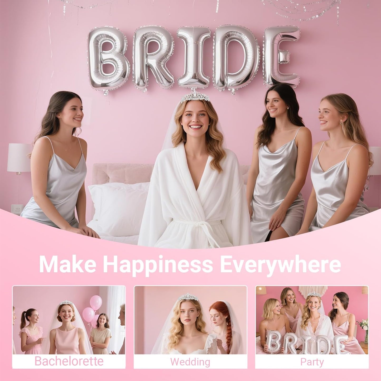 3Pcs Bride to Be Crown with Sash and Veil for Bachelorette Party Decorations, Bridal Shower Accessories for Gift, Favors