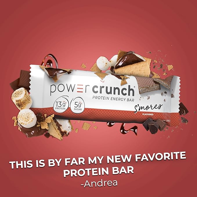 Power Crunch Protein Wafer Bars, High Protein Snacks with Delicious Taste, S'Mores, 1.4 Ounce (12 Count) (Pack of 2)