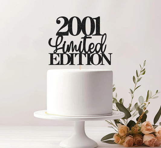 Limited EDITION 2001 Cake Topper - Black Glitter Happy 24th Birthday Party Cake Decoration Supplies, Cheer to 24 Years Cake Bunting Decor for 24th Birthday Party Photo Booth Props