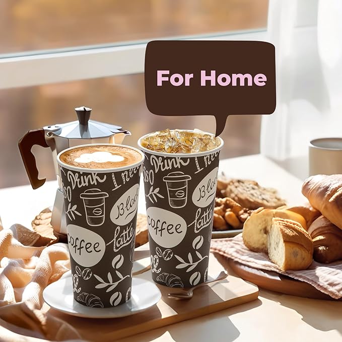 Fit Meal Prep 20 oz Coffee Cups 500 Count, Leak-Proof Hot Cup, Disposable Paper Coffee Cup Bulk for Hot/Cold Beverage, Durable Thickened Paper Cups for Party, Office, Bussines, Home, Bistros