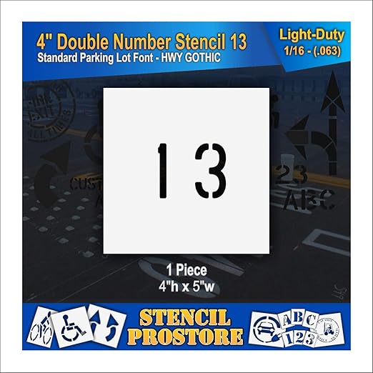 Pavement, Curb, and WheelStop Stencils - 4 inch Double Number Stencil - (13) - 4" x 4" x 1/16" (63 mil) - Light-Duty
