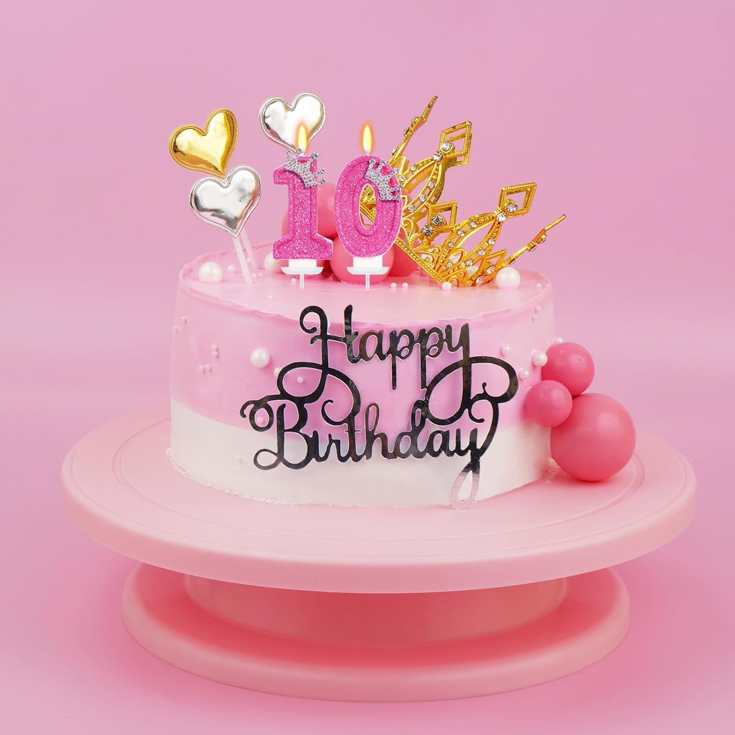 Birthday Candle for Cake, Crown Rose Number Candles, 2.76 inch Number Happy Birthday Candle, Cake Topper Decoration for Birthday Party (Number 10)