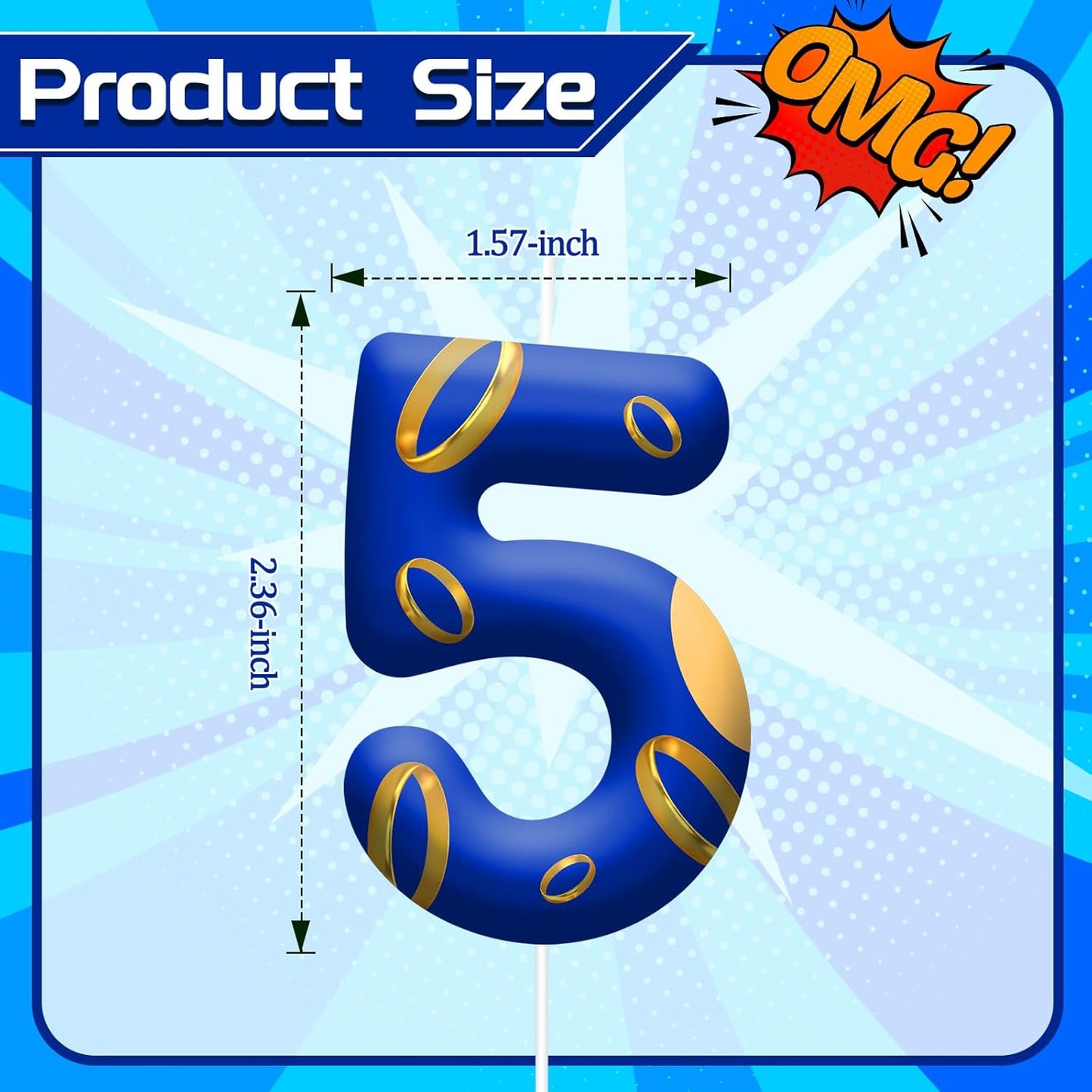 Birthday Cake Candles - Blue and Golden Ring Number Candles with Vibrant Designs for Boys & Girls, Theme Birthday Party Decorations,Cake Toppers for Theme Parties(Number 5)