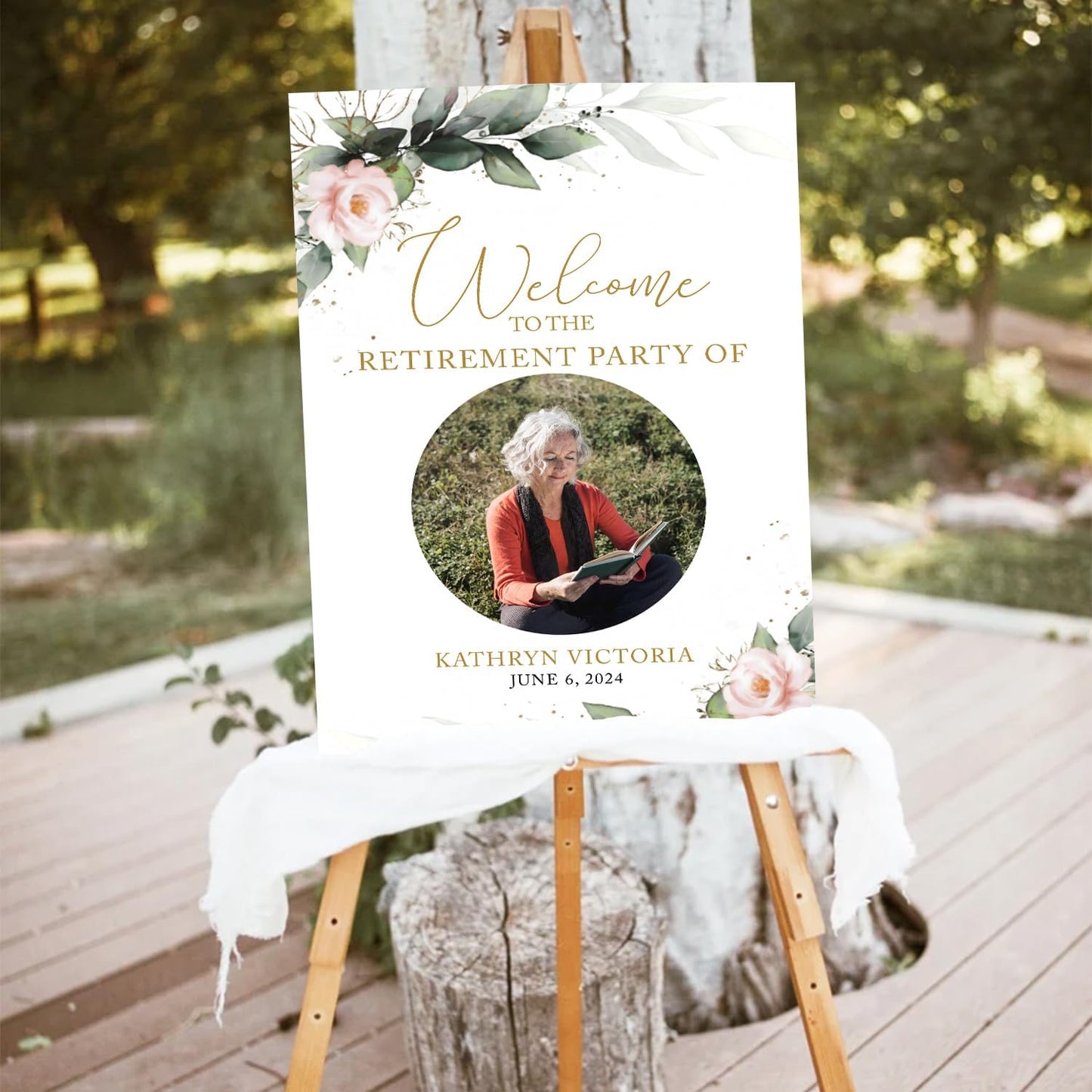 Greenery Retirement Welcome Sign - Modern Celebration Photo Sign for Outdoor Events