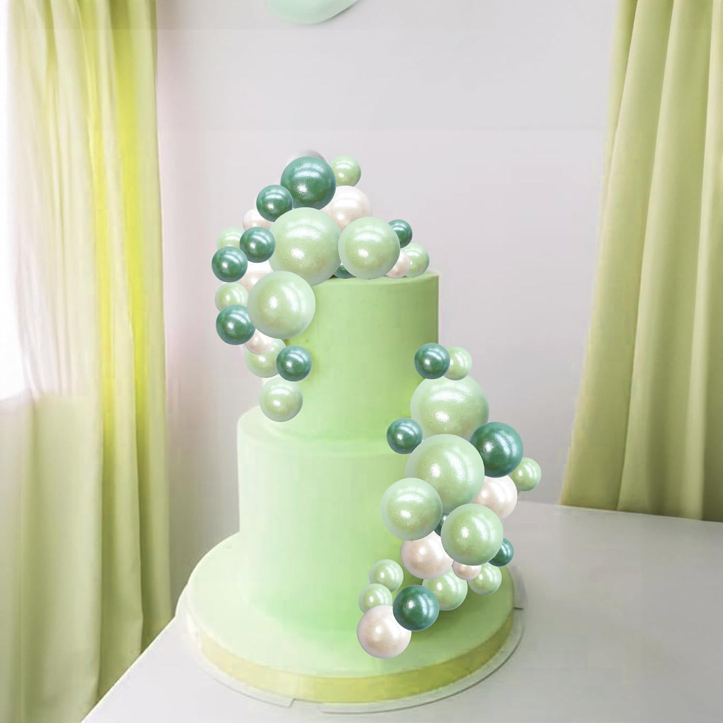 Ephlyn 30Pcs Ball Cake Picks Colorful Ball Shaped Cake Topper Pearl Balls Cupcake Cake Insert Topper for Birthday Party Wedding Decoration Supplies Pearl White Green