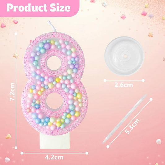 Zlongron Birthday Number Candles, Handmade Macaron 3D Flash Number 8 Candle, Suitable for Girls and Boys' Birthdays, Weddings, Anniversaries, Theme Party Cake Decorations