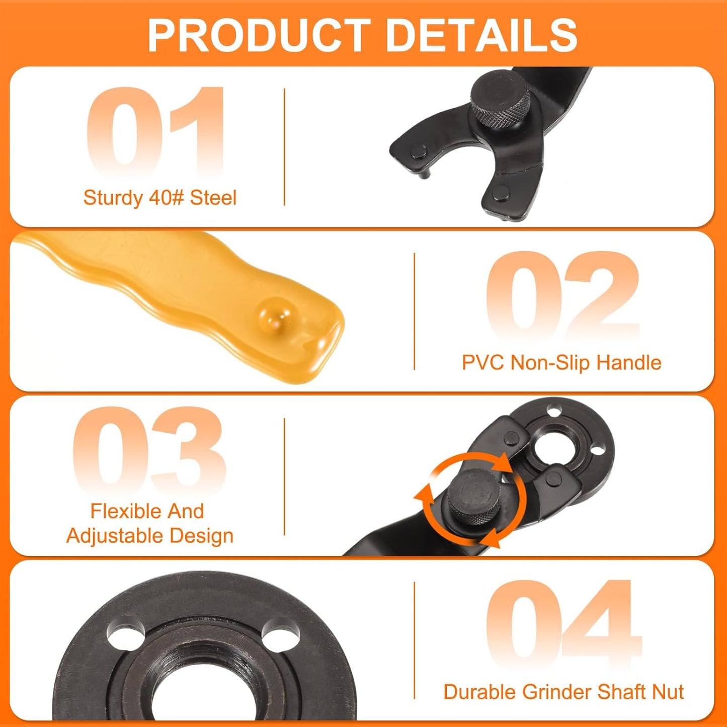 HARFINGTON Adjustable Angle Grinder Wrench Set 0.4"-1.9" Range Universal Lock Nut Pin Spanner Wrench with Grinder Shaft Nut for Angle Grinder Grinder, Yellow
