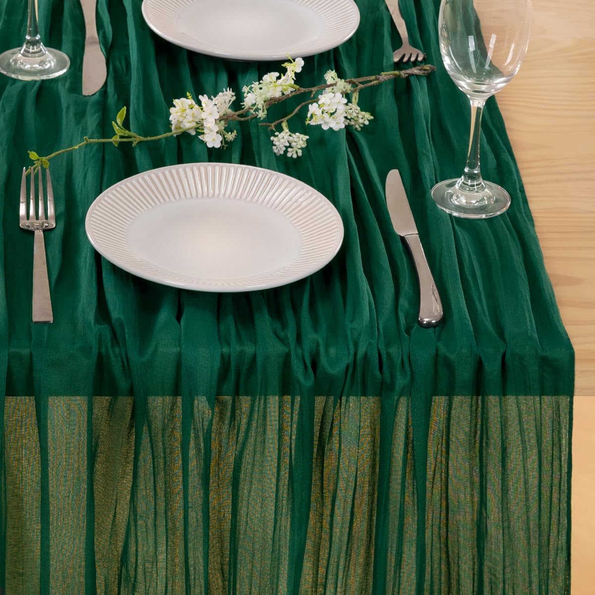 MLMC 3 Pack Emerald Green Cheesecloth Table Runner Boho Dark Green Cheese Cloth Table Runner 10ft Sheer Gauze Fall Cheesecloth Decorations for Wedding Home Party Decor