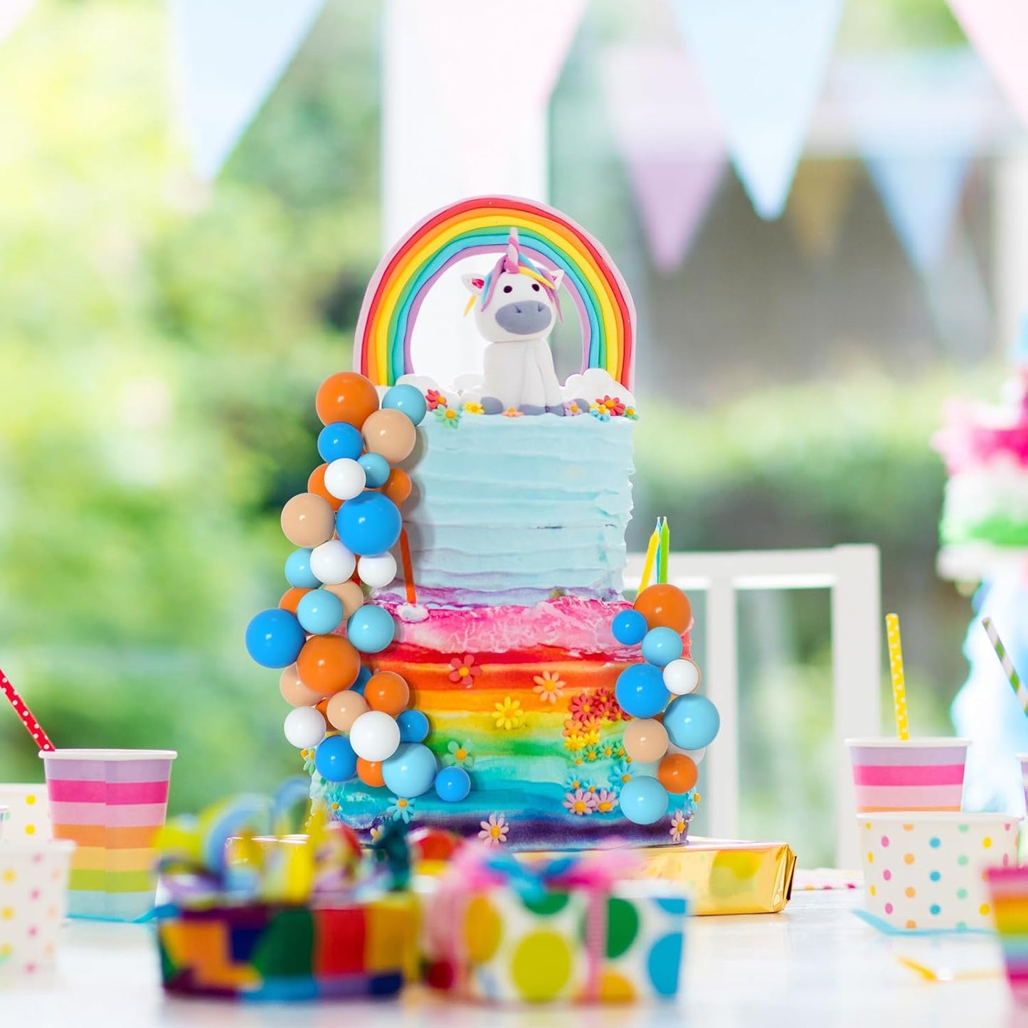 138 Pcs Balls Cake Topper Decorations Balloon Cupcake Toppers Foam Multisize Cake Topper Balls for Birthday Party Wedding Anniversary(Bright Colors)