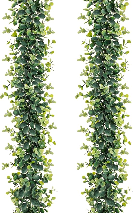 Vines Faux Eucalyptus Garland Plant, Artificial Vines Hanging Eucalyptus Leaves Greenery Garland for Wedding Backdrop Arch Wall Decor Fake Vines,Leaf 5.9 FT UV Indoor Outdoor(2 Pack)