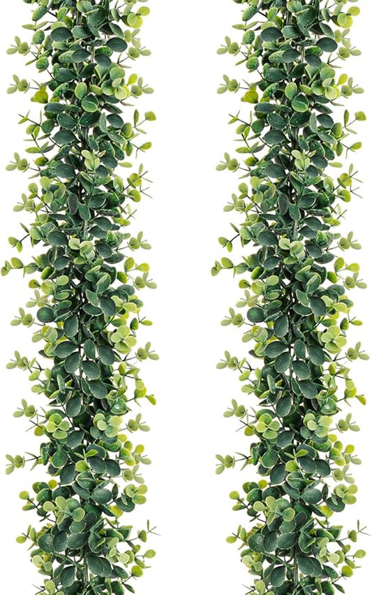 Vines Faux Eucalyptus Garland Plant, Artificial Vines Hanging Eucalyptus Leaves Greenery Garland for Wedding Backdrop Arch Wall Decor Fake Vines,Leaf 5.9 FT UV Indoor Outdoor(2 Pack)