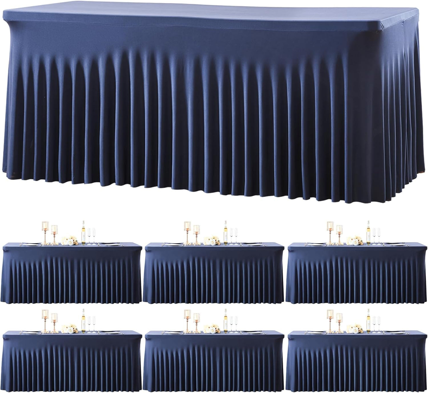 Besutolife 6 Pack Navy Blue Spandex Tablecloth for 6ft Rectangle Tables Fitted Table Cloth Stretch Table Covers Skirt 6ft Rectangular Tablecloths for Banquet Parties Wedding Decorations
