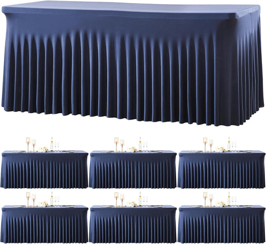 6 Pack Spandex Navy Blue Fitted Table Cloth for 6ft Rectangle Tables Navy Blue Stretch Tablecloth Table Covers Banquet Table Clothes Wrinkle Free Table Skirt for Parties Wedding