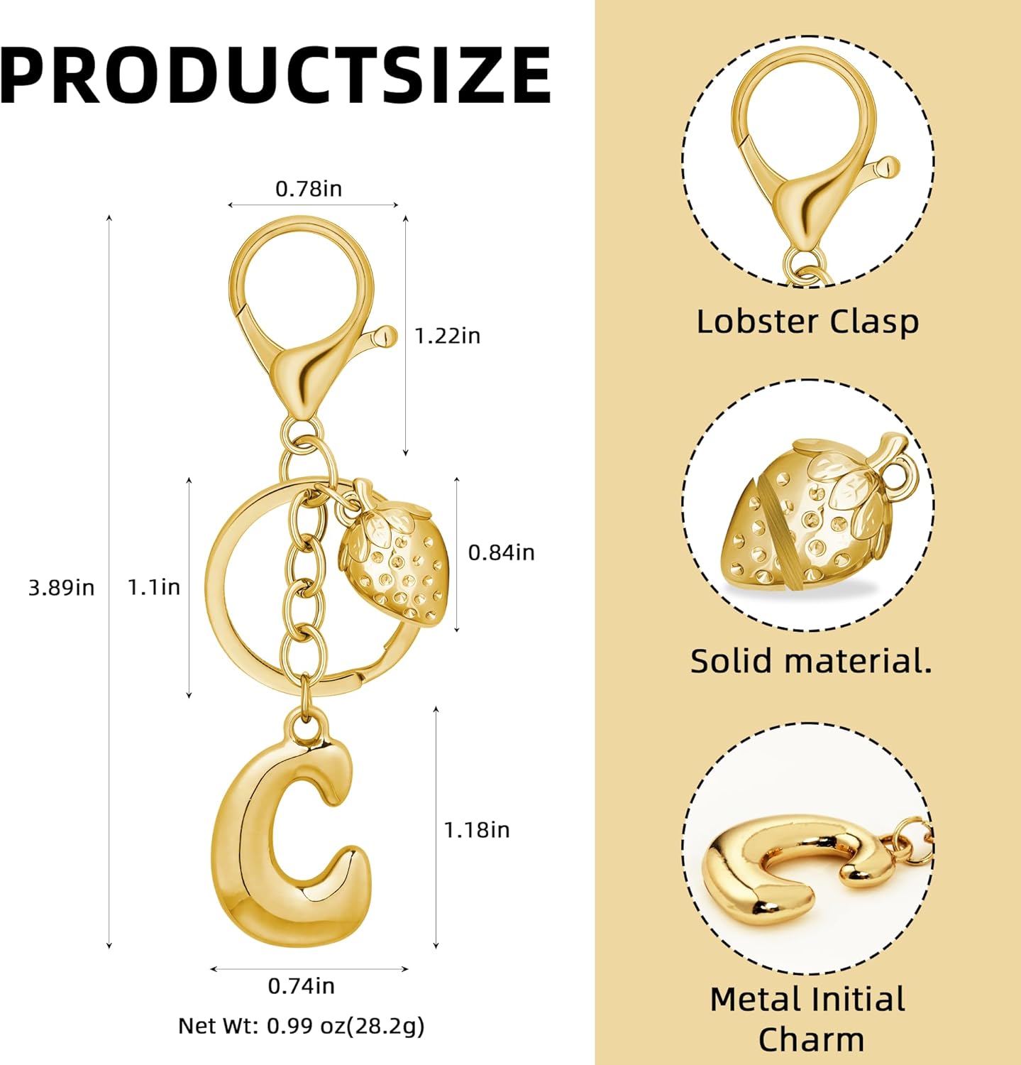 Gold Bubble Heart Initial Bag Charms for Handbags – Cute Initial Letter Keychain for Women, Purse Charms, Gold Gift