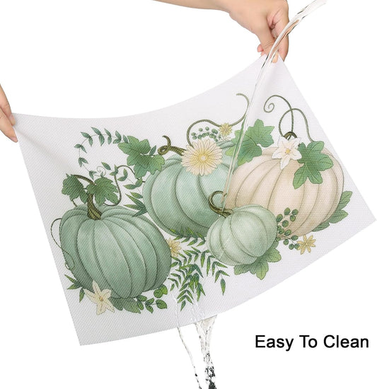 Thanksgiving Placemats Set of 6 Fall Place Mats Pumpkin Maple Leaves Table Mats Washable Non-Slip Heatproof Woven Placemats for Dining Table (17.7" X 11.8")