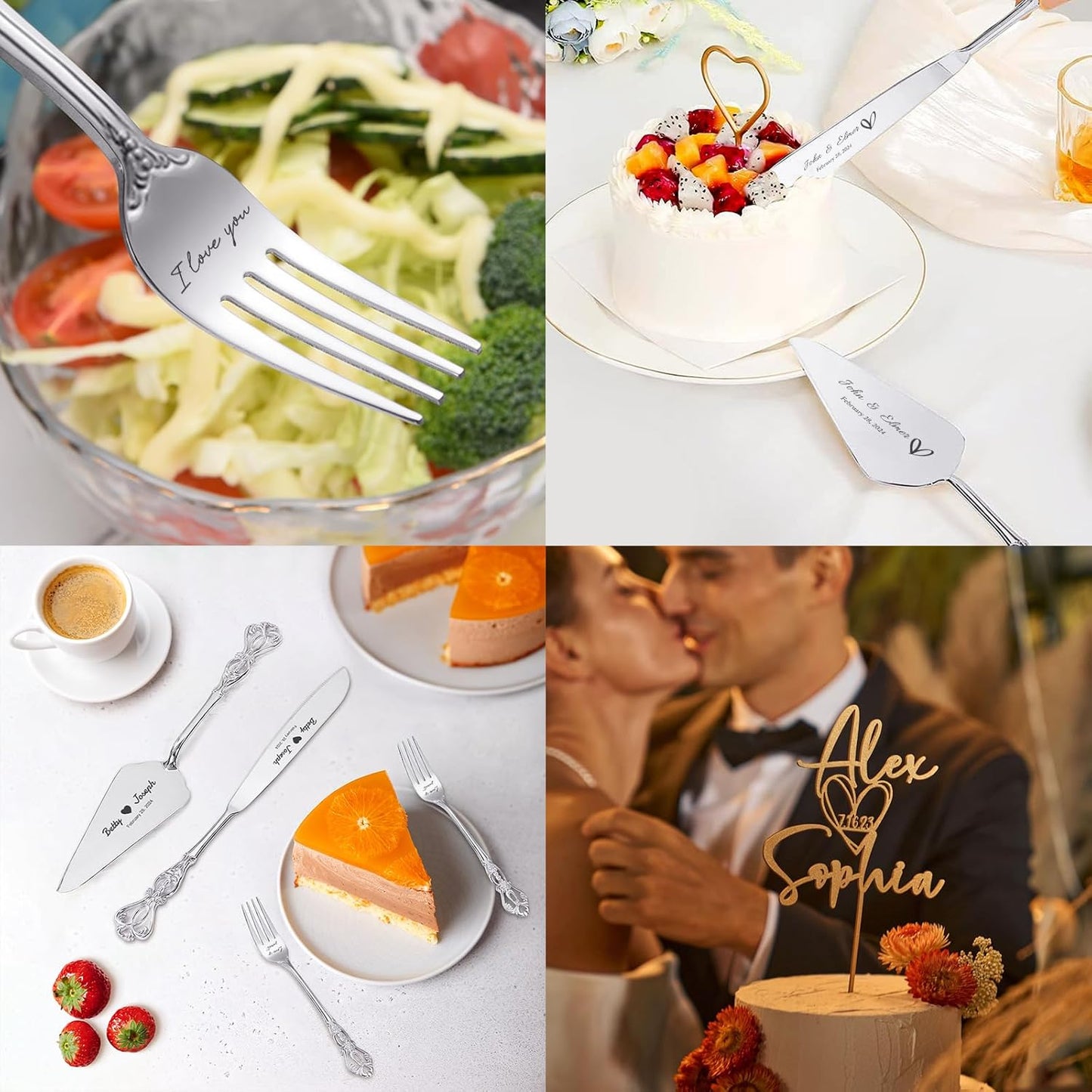 Personalized Wedding Cake Knife and Server Set Engraved Gold Cake Cutter Server Forks Custom Cake Cutting Set for Wedding Anniversary Engagement Birthday Gifts