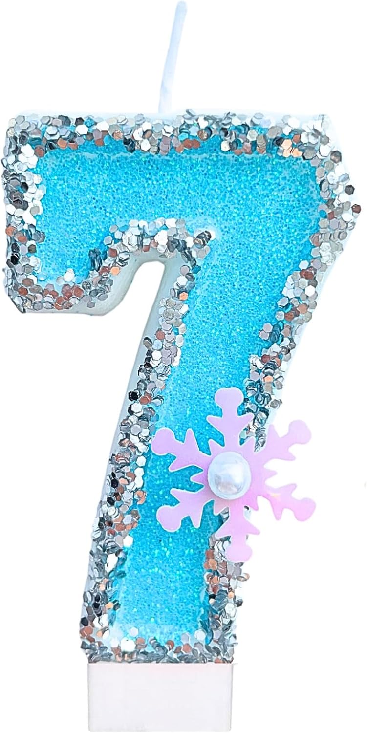Frozen Birthday Number Candles for Cake, Blue Number 7 Candle, 7th Frozen Cake Topper, Fun Glitter Birthday Candles Cupcake Topper for Party Anniversary Decorations