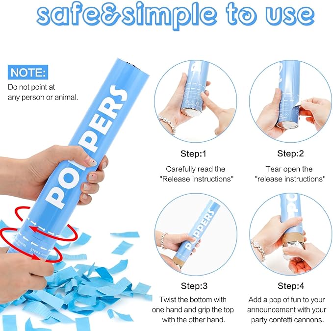 Confetti Cannon 12Pack Blue Party Popper Shooters 12 Inch Confftti Poppers for Wedding Birthday Graduation Christmas New Year Eve Party Supply Launches 20-25ft