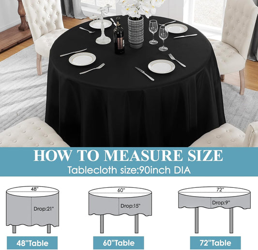 VidaFete 10 Pack 90inch Round Tablecloth Polyester Table Cloth，Stain Resistant and Wrinkle Polyester Dining Table Cover for Kitchen Dinning Party Wedding Rectangular Tabletop Buffet Decoration(Black)