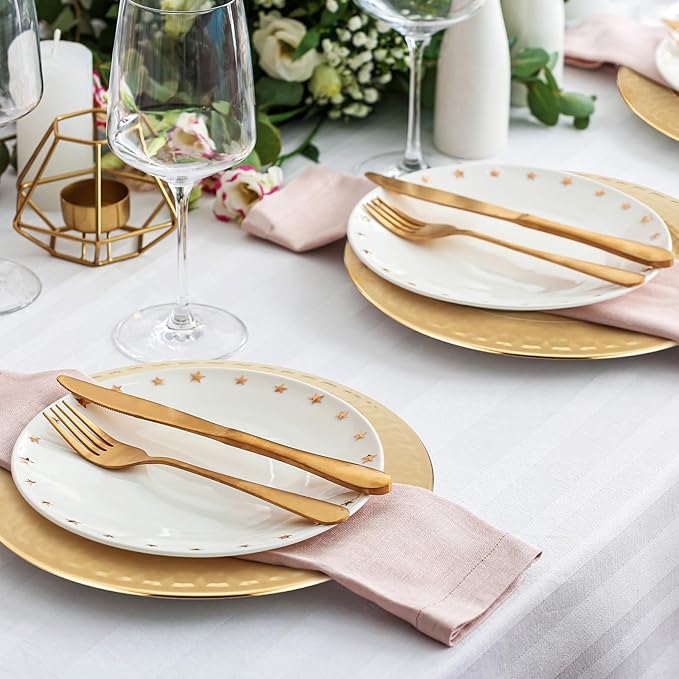 12 Packs Chargers Plates Bulk 13 Inch Stainless Steel Hammered Rim Round Elegant Dinner Plates Luxury Decorative Chargers for Wedding Party Catering Upscale Events (Gold)