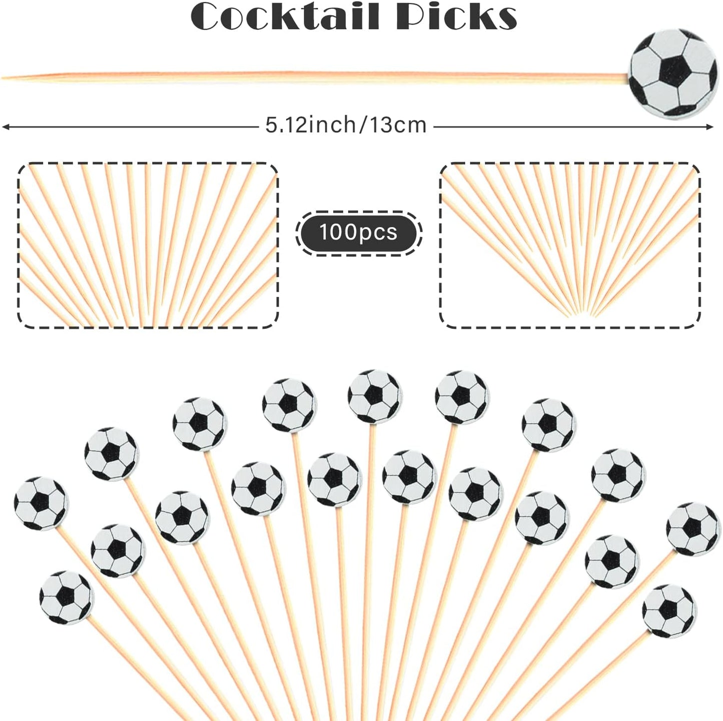 Soccer Cocktail Picks 5" Sport Ball Soccer Decoration Toothpicks Sandwich Appetizer Skewers Swizzle Sticks for World Cup Football Champions League Sports Catered Event Birthday Themed Party Supplies