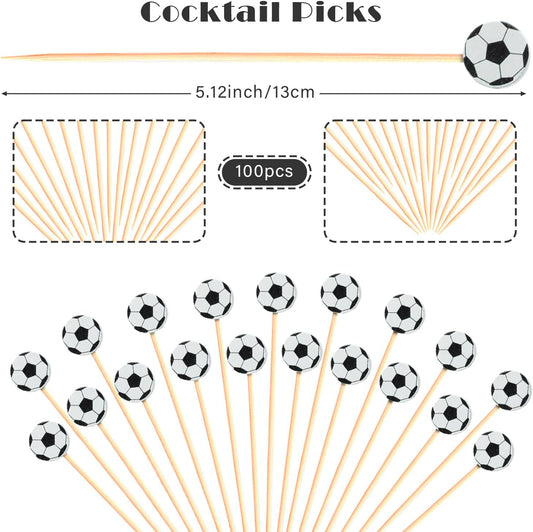 Soccer Cocktail Picks 5" Sport Ball Soccer Decoration Toothpicks Sandwich Appetizer Skewers Swizzle Sticks for World Cup Football Champions League Sports Catered Event Birthday Themed Party Supplies