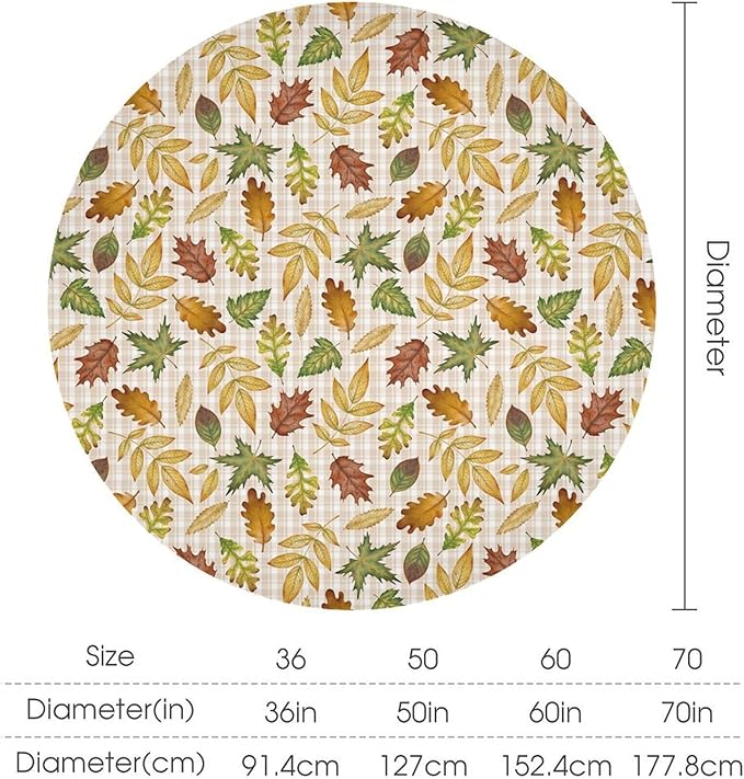YCness Autumn Maple Leaves Tablecloth, Thanksgiving Autumn Harvest Watercolor Ginkgo Biloba Abstract Geometry Leaves Table Cover for Party Picnic Dinner Decor 60x60 Inch Round