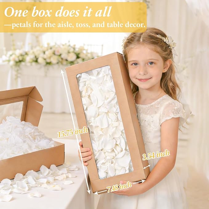 1000+Pcs Dried Real White Rose Petals, Freeze Preserved Flower Petals 8.47oz for Valentine's Day Gifts Wedding Party Decor, Flower Girl, Dinner Table Centerpieces, Bridal Shower, Flower Confetti 240g