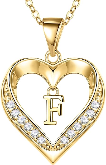 TURANDOSS Valentines Day Gifts for Kids Teen Girls - Heart Initial Necklaces, Dainty 14K Gold Plated CZ Heart Letter A-Z Pendant Necklace Trendy Jewelry Valentines Day Gifts for Wife Girlfriend