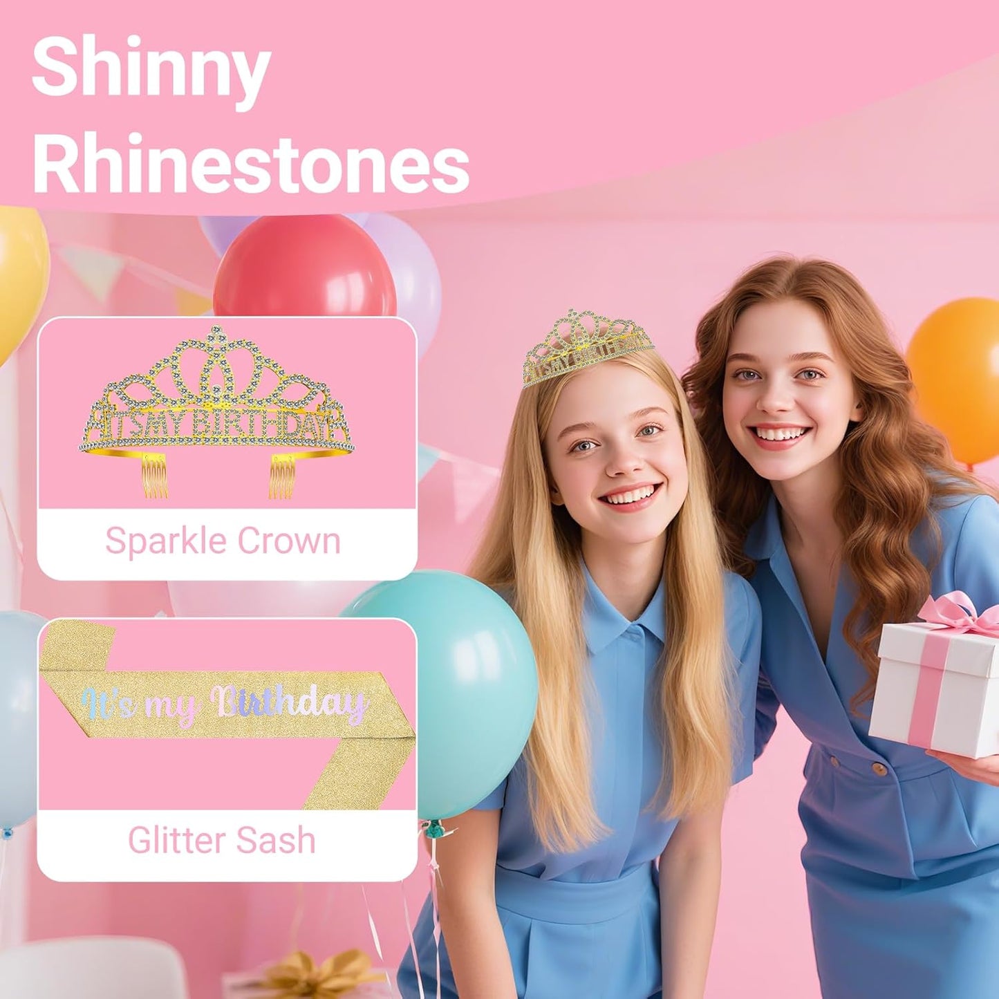 Birthday Tiara and Crown with Sash, Birthday Tiara for Women Party