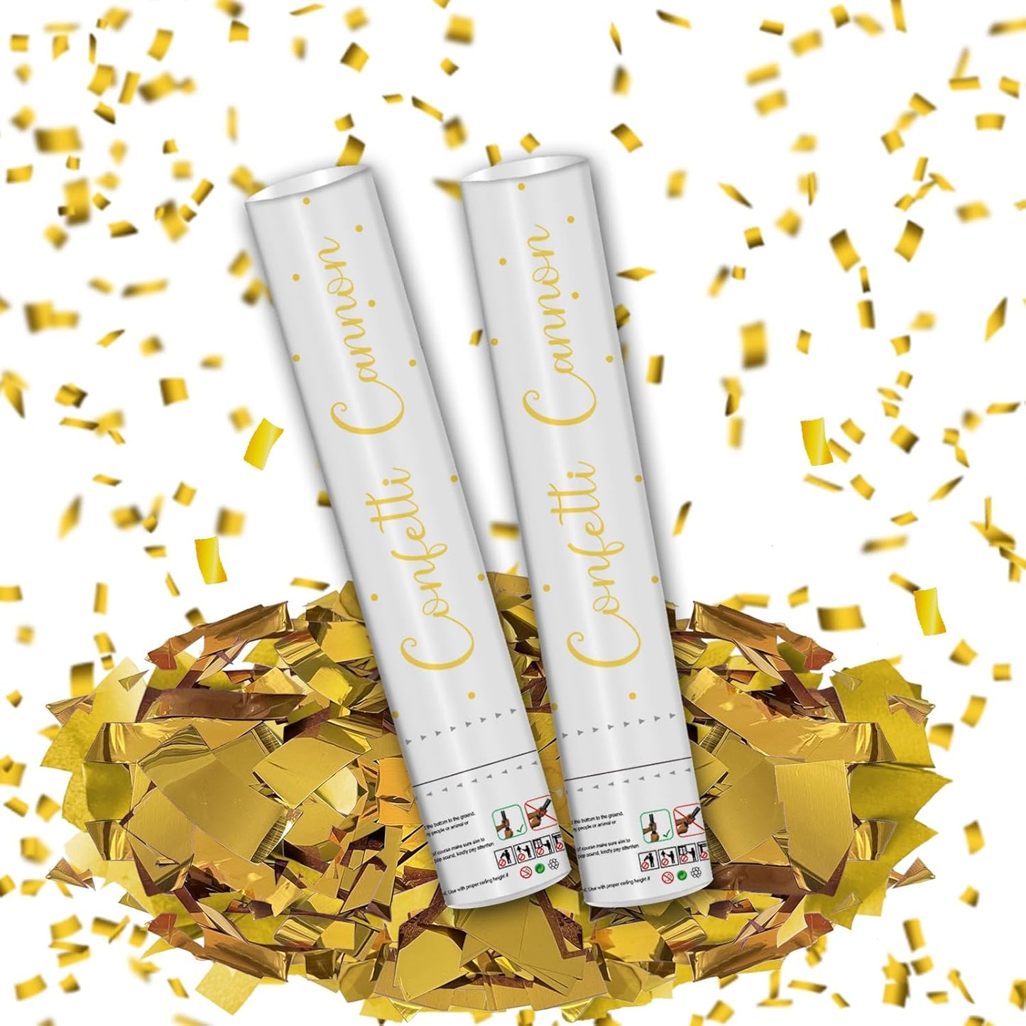 12" Gold Confetti Confetti Cannons - Party Poppers for Birthday Graduation Retirement Wedding New Year Celebrations - Easy to Use, Pack of 2