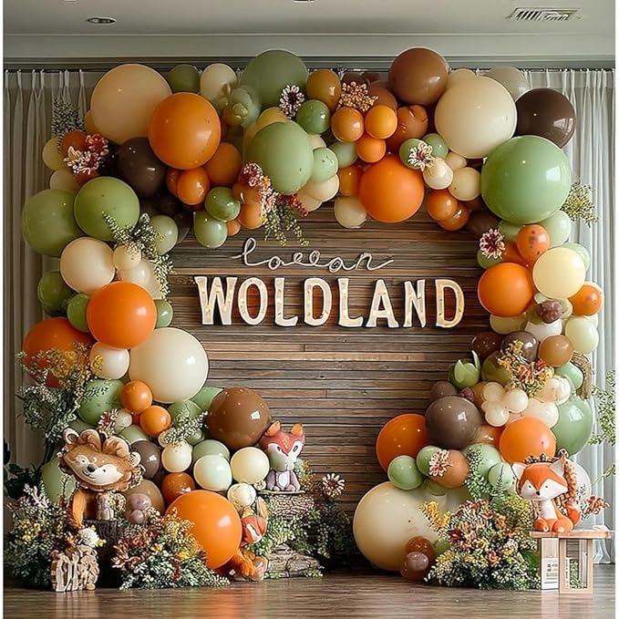 Green Orange Brown Balloon Garland Double Stuffed Sage Green White Sand Cream Balloon Arch Kit for Birthday Baby Shower Dinosaur Woodland Wild One Easter Party Decorations
