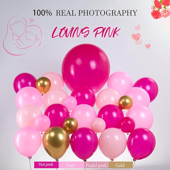 Mothers day Balloon Garland Kit with Pink and Gold Rustic Elegant Party Decorations with Foil Heart Letters Floral Basket Daisy Balloons for Indoor Outdoor Party Supplies