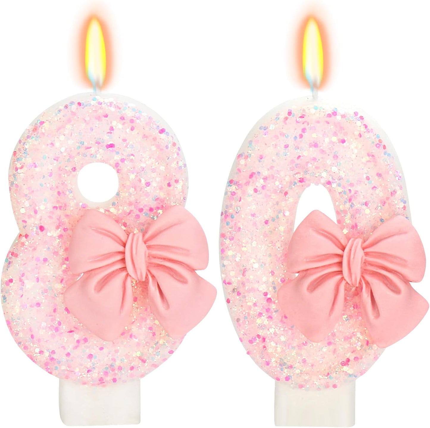 80th Birthday Candles for Cake, Pink Bow Number Cake Candles, 2.76 inch Number Happy Birthday Candle, Cake Topper Decoration for Birthday Party (Number 80)